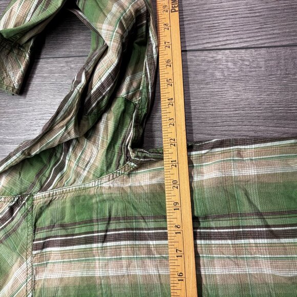 Prana Plaid Pearl Snap Green Button Shirt Large - Picture 8 of 9